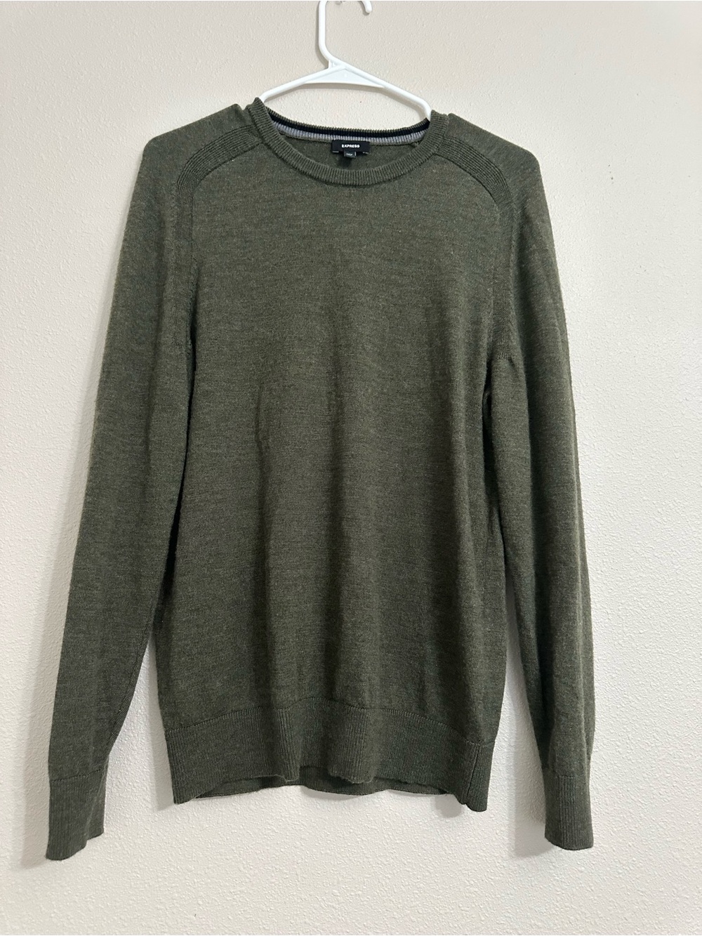 Express Men's Olive Green Crewneck Sweater